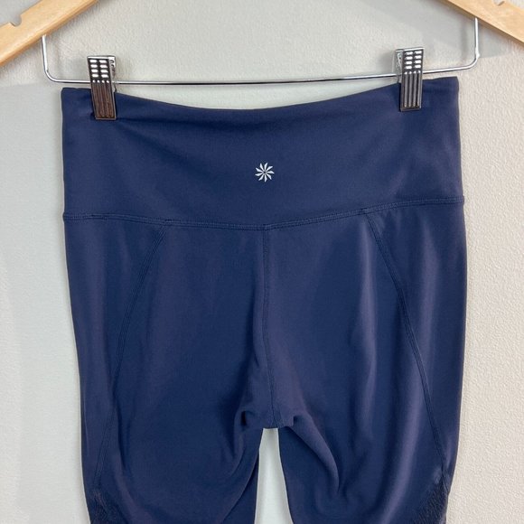 Athleta Mesh Shine Salutation Leggings 7/8‎ Small Womens Navy Blue Active… - Picture 9 of 15
